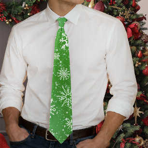 Green Snowflakes Pattern Festive Winter Holiday Neck Tie