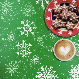Green Snowflakes Pattern Festive Winter Holiday Tablecloth