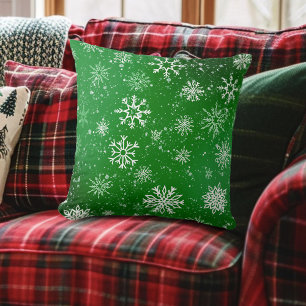 Green Snowflakes Pattern Festive Winter Holiday Throw Pillow