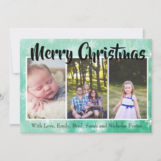 Green  Snowflakes Personalize Photo Christmas Holiday Card (Front)