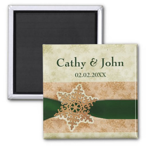 green snowflakes save the date magnets