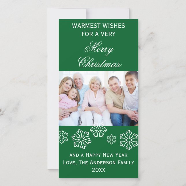 Green Snowflakes Warmest Wishes Photo - Photo Card (Front)