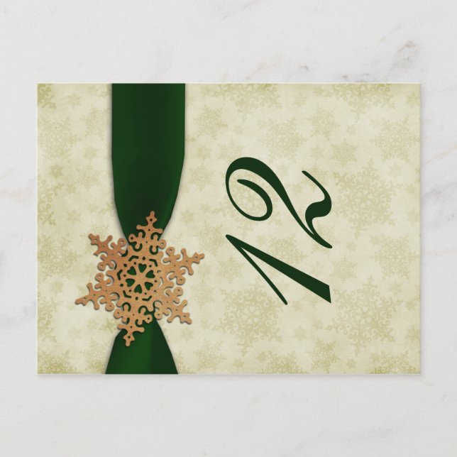 green snowflakes winter wedding table numbers (Front)
