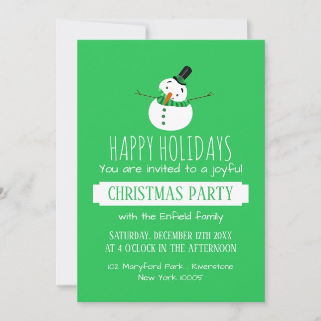 Green Snowman, Christmas Party Invitation (Front)