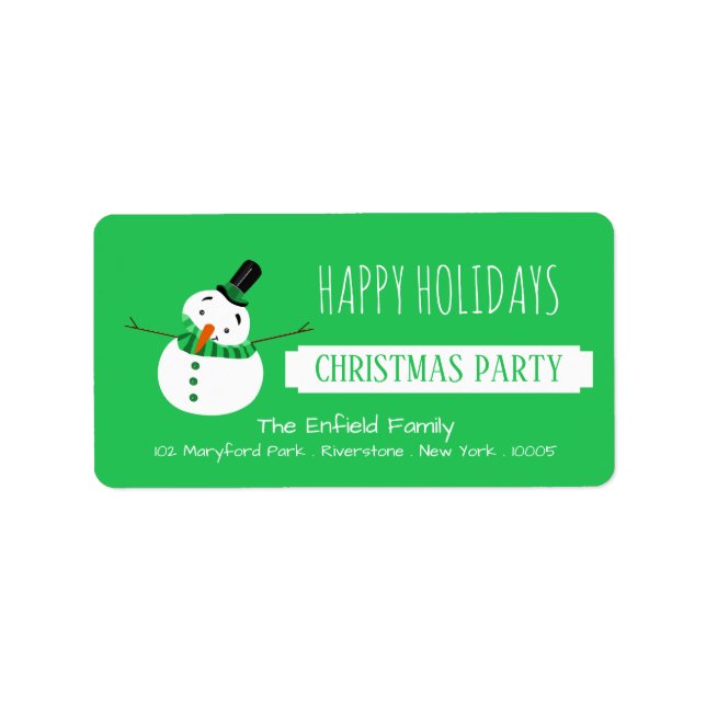 Green Snowman, Christmas Party Label (Front)