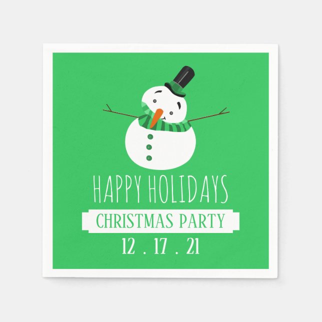 Green Snowman, Christmas Party Napkins (Front)