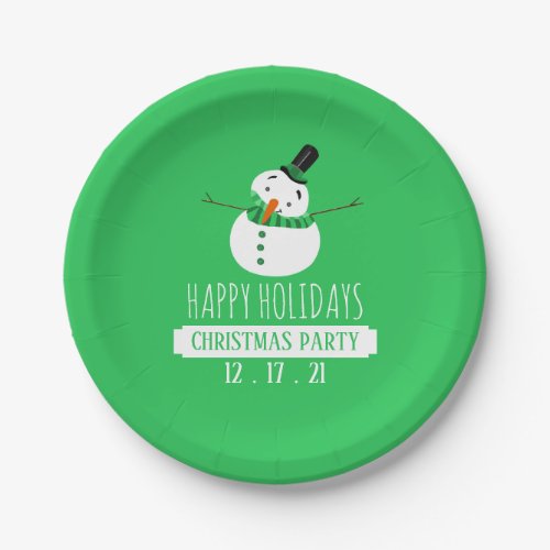 Green Snowman Christmas Party Paper Plates