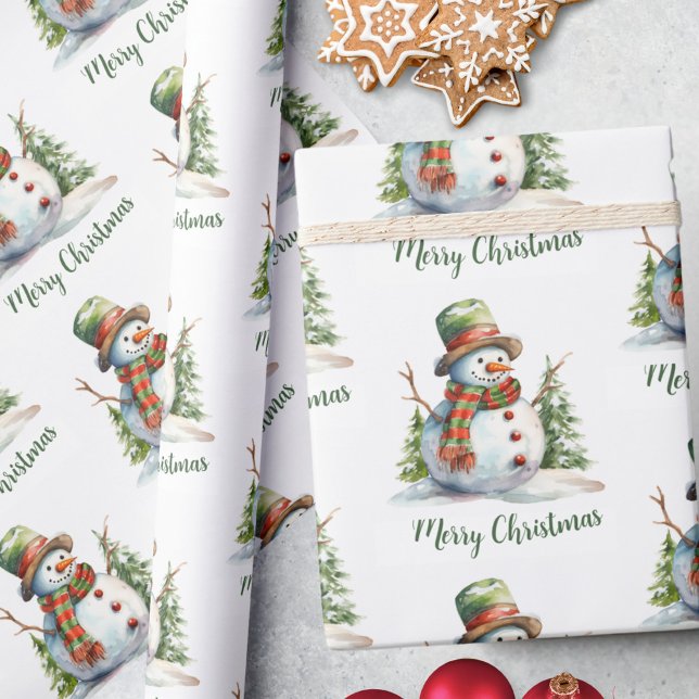 Green Snowman Pine Tree Gift Wrap (Creator Uploaded)