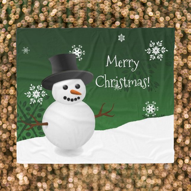 Green Snowman Winter Scene Christmas Blanket (Green Snowman Winter Scene Christmas Fleece Blanket)
