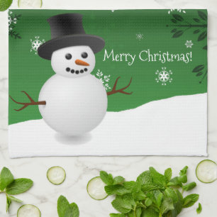 Green Snowman Winter Scene Christmas Kitchen Towel