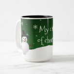 Green Snowman Winter Scene Christmas Mug<br><div class="desc">Enjoy your morning coffee during the holiday season with this whimsical Green Snowman Winter Scene Christmas Mug. Coffee mug design features a happy snowman in a snowy wintry scene against a green background adorned with matching color snowflakes with the saying "My cup of cheer". Additional gift and holiday items available...</div>