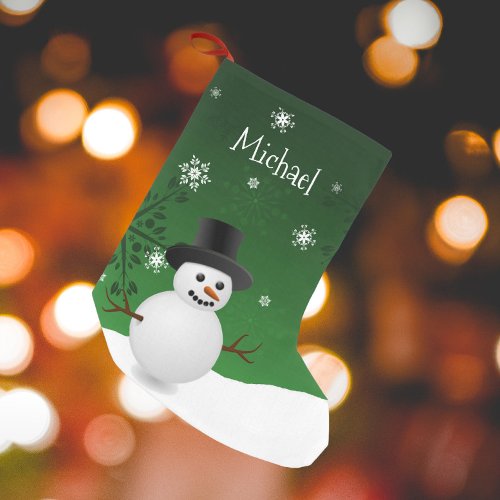 Green Snowman Winter Scene Christmas Stocking