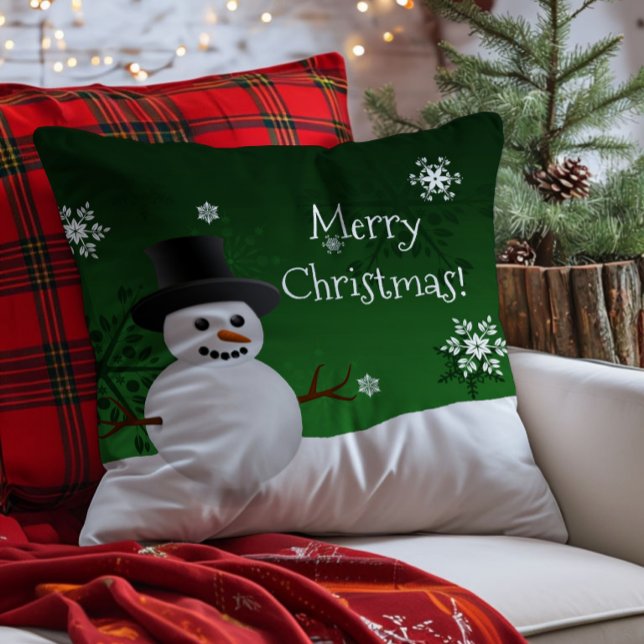 Green Snowman Winter Scene Christmas Throw Pillow (Green Snowman Winter Scene Christmas Throw Pillow)