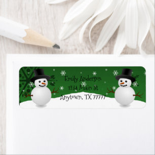 Green Snowman Winter Scene Return Address Label