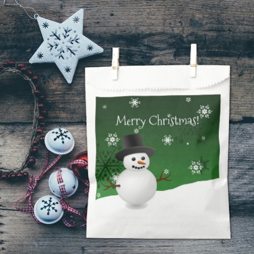 Green Snowman Winter Scenery Christmas Favor Bags