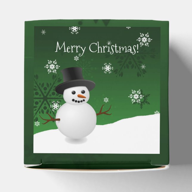 Green Snowman Winter Scenery Christmas Favor Box (Top)