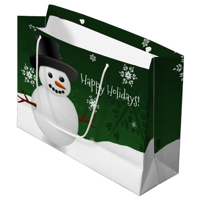 Green Snowman Winter Scenery Christmas Gift Bag (Front Angled)
