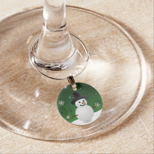 Green Snowman Winter Scenery Christmas Wine Charm