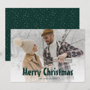 Green Snowy Photo Merry Christmas Cards