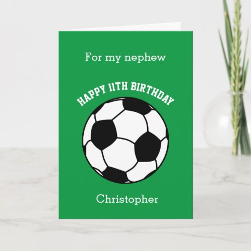 Green Soccer 11th Birthday Card