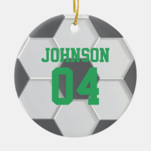 Green Soccer Ball Christmas Ceramic Ornament