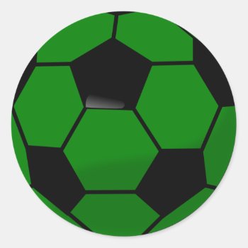 Green Soccer Ball Classic Round Sticker by BostonRookie at Zazzle