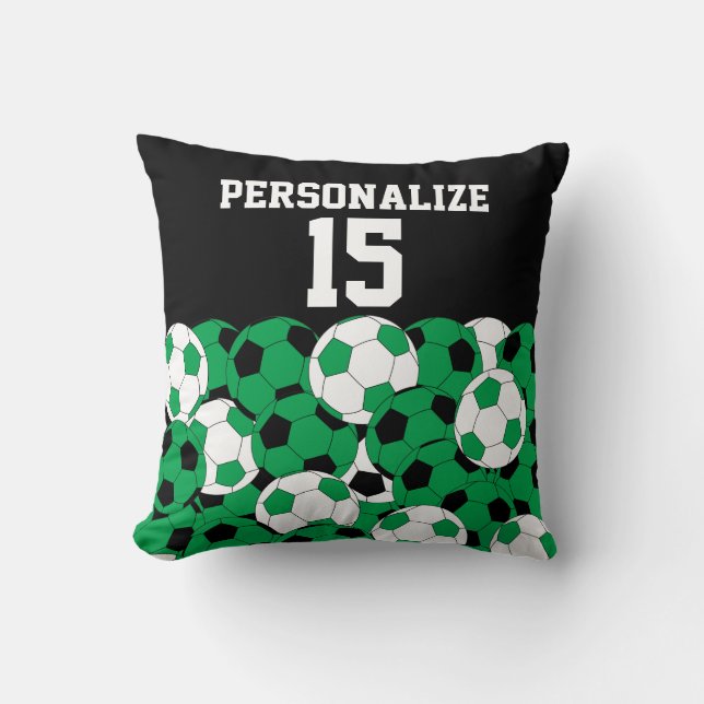 Green Soccer Ball Collage | DIY Name & Number Throw Pillow (Front)