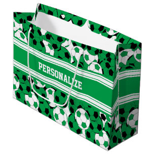 Green Soccer Ball Collage Personalize Large Gift Bag