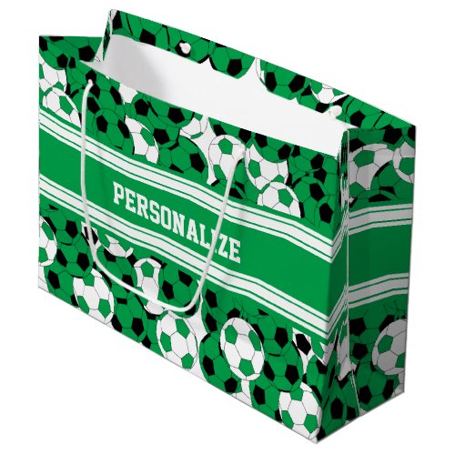 Green Soccer Ball Collage  Personalize Large Gift Bag