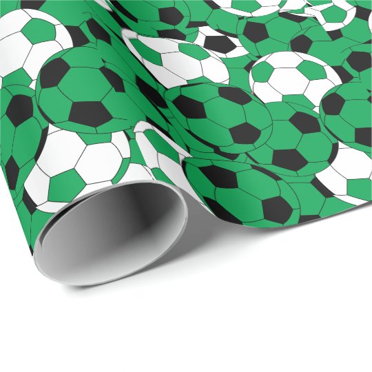 Green Soccer Ball Collage Wrapping Paper