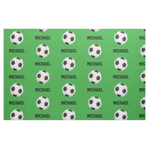 Green Soccer Ball Custom Name Personalized Printed Fabric