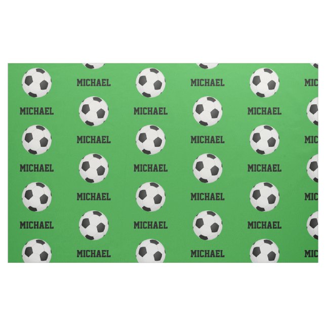 Green Soccer Ball Custom Name Personalized Printed Fabric (Fat Quarter)