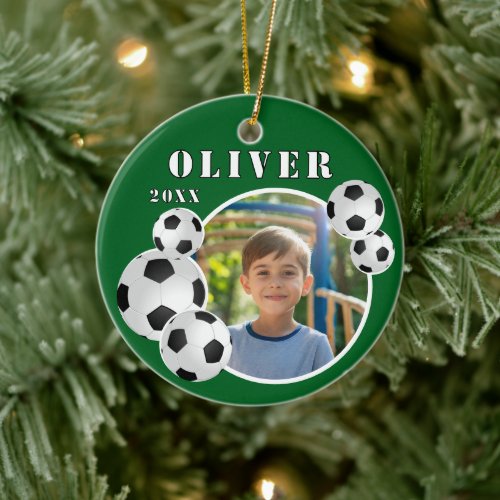Green Soccer Ball Football Sports Photo Ceramic Ornament