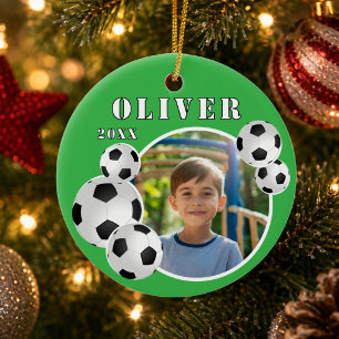 Green Soccer Ball Football Sports Photo Ceramic Ornament