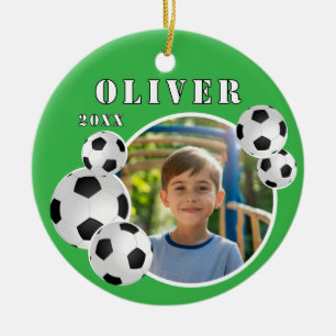 Green Soccer Ball Football Sports Photo Ceramic Ornament