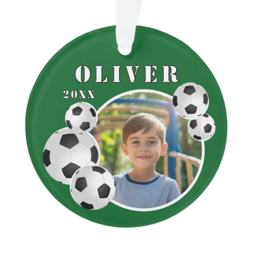 Green Soccer Ball Football Sports Photo Ornament