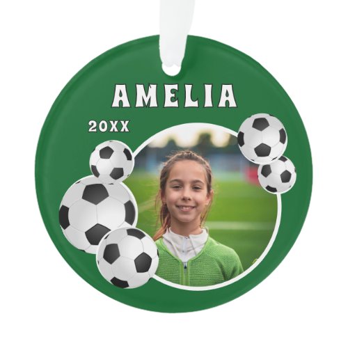 Green Soccer Ball Football Sports Photo Ornament