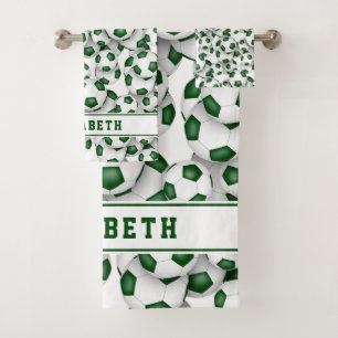 green soccer balls pattern graduating athlete  bath towel set