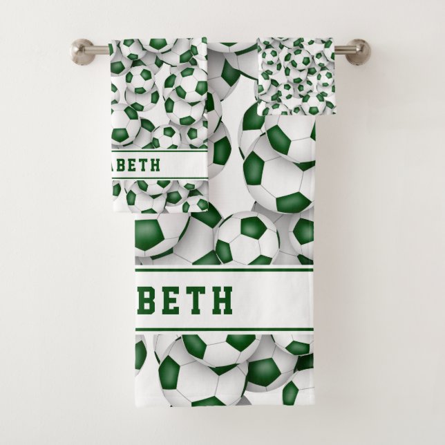 green soccer balls pattern graduating athlete  bath towel set (Insitu)