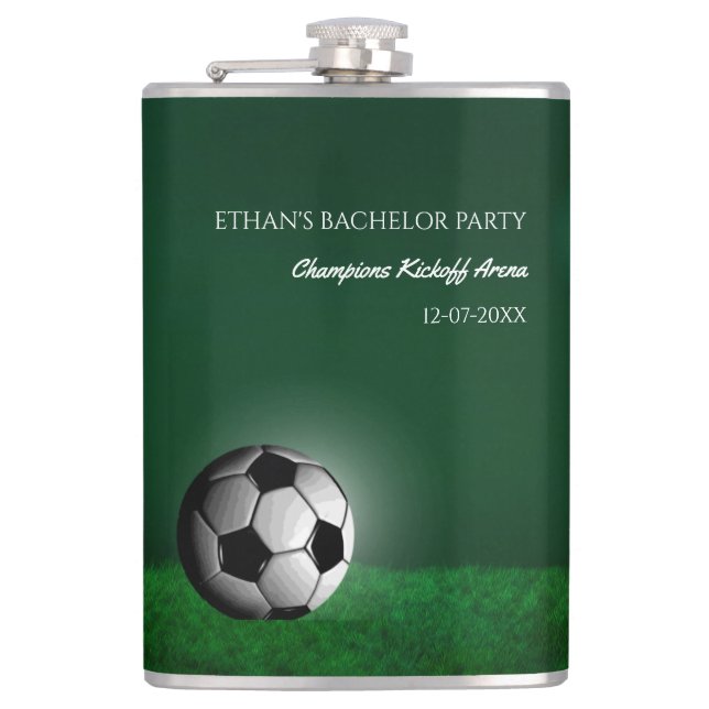 Green Soccer Birthday / Bachelor Party Flask (Front)