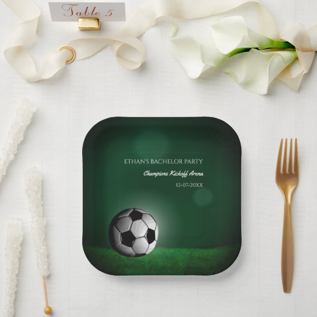 Green Soccer Birthday / Bachelor Party Paper Plates (Wedding)