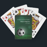 Green Soccer Birthday / Bachelor Party Poker Cards<br><div class="desc">This design features a lush green soccer field, illuminated by warm sunlight, with a finely detailed soccer ball as the focal point. Perfect for any soccer enthusiast, this design captures the excitement of the game - soccer, football, or futsal. Celebrate the groom-to-be with a day filled with camaraderie, fun, and...</div>