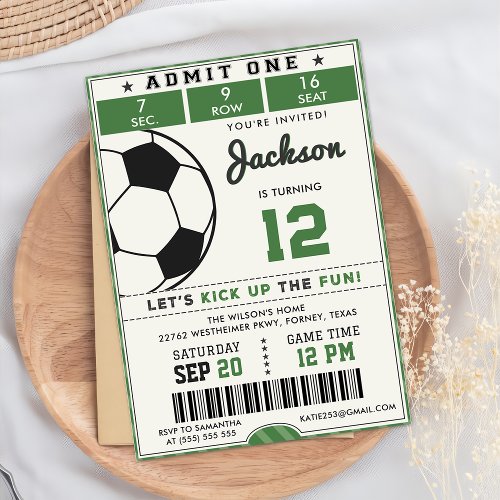 Green Soccer Birthday Invitation 