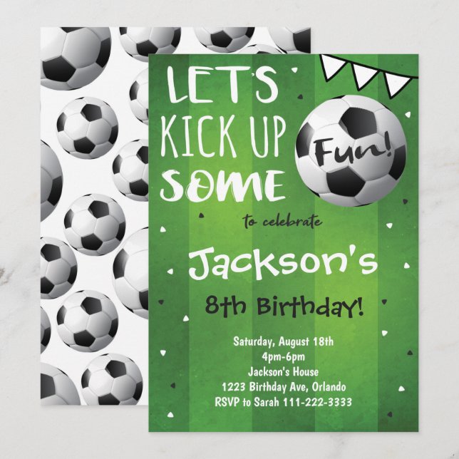Green Soccer Birthday Invitation (Front/Back)