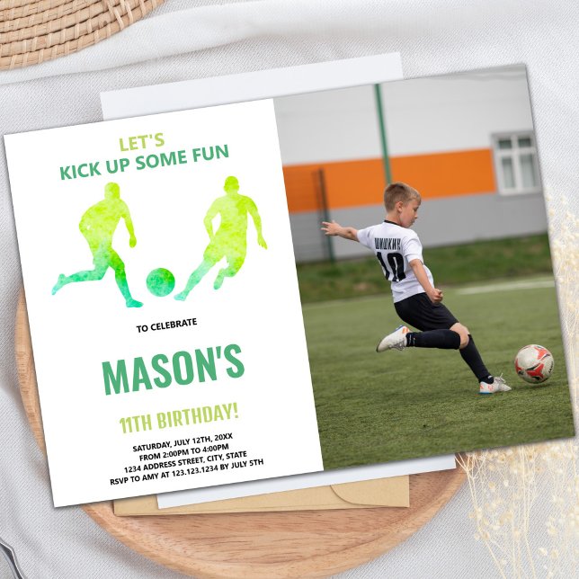 Green Soccer Birthday Invitation with Photo (Green Soccer Birthday Invitations with photo)