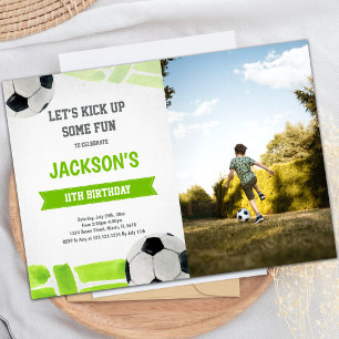 Green Soccer Birthday Invitation with Photo