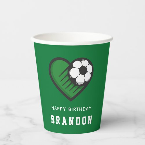 Green Soccer Birthday Kids Players Name Heart Ball Paper Cups