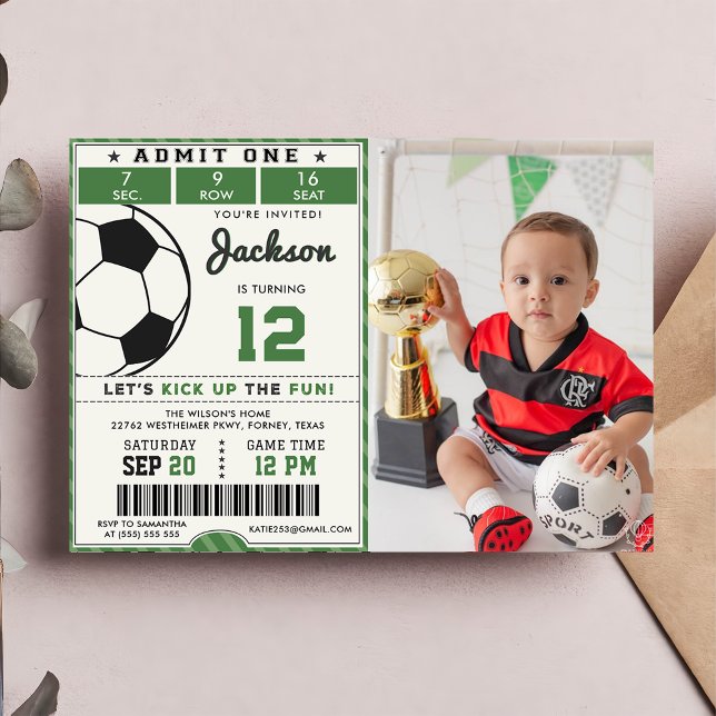 Green Soccer Birthday Photo Invitation  (Creator Uploaded)