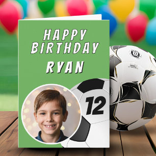 Green Soccer Football Ball Photo Birthday Card