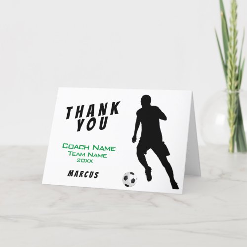 Green Soccer Football Player Thank you Coach Card